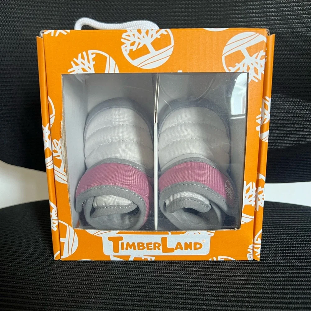 NWT Timberland Kids Pink and White Crib Shoes